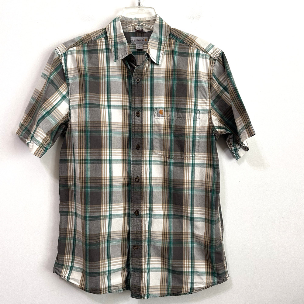 Carhartt Shirt Mens M Button Front Plaid Short Sleeve Pocket Work Active Outdoor